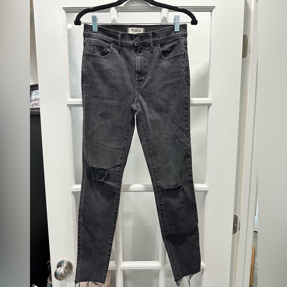 Madewell Black Distressed High Rise Skinny Jeans - Size 28 - Picture 1 of 9